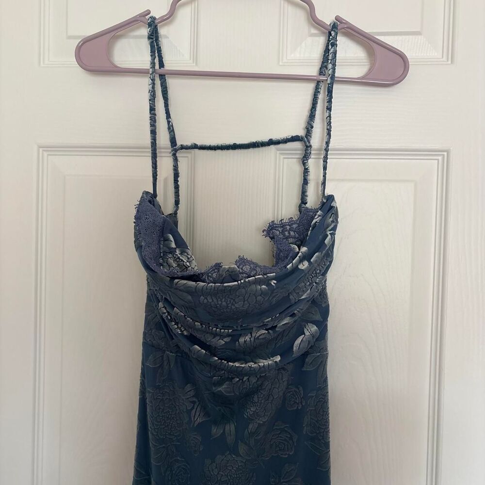 Rare London NWT Blue Floral Velvet Maxi Dress size 10